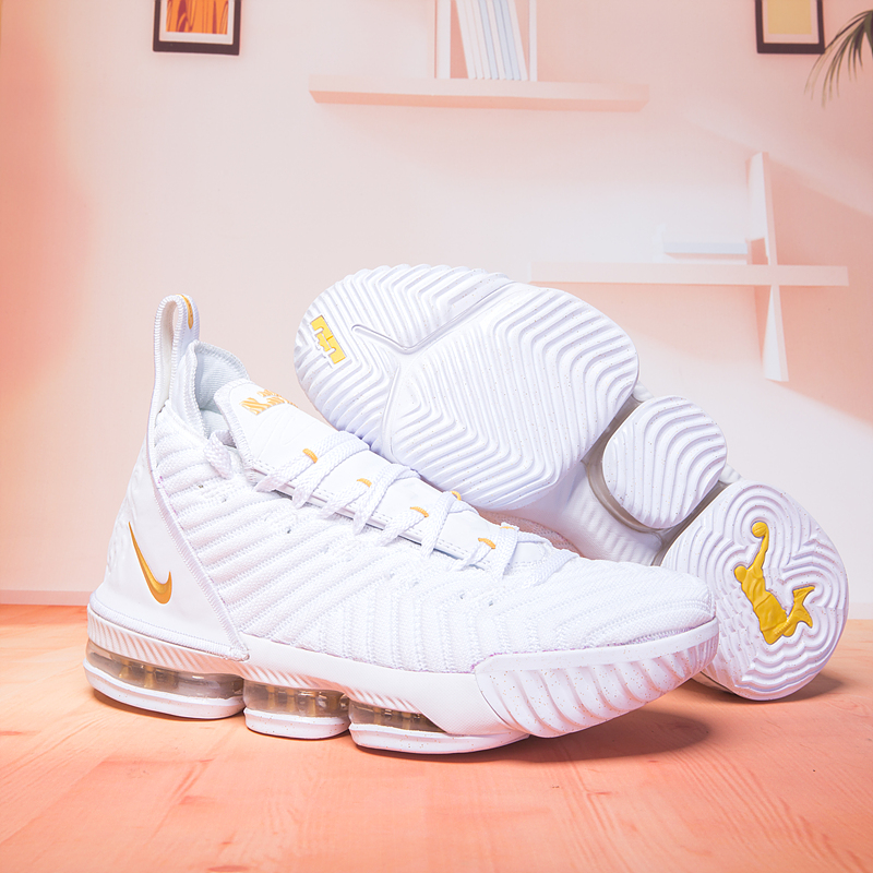 Women Nike Lebron 16 White Gold Shoes